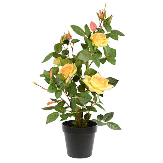 21&#x22; Artificial Yellow Rose Plant in Pot